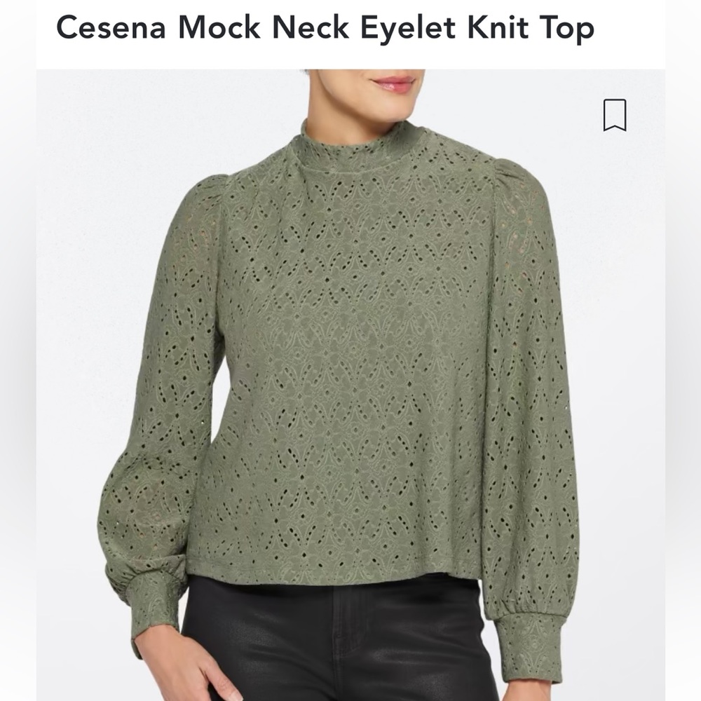 Kaileigh Cesena Mock Neck Eyelet Knit Top Medium